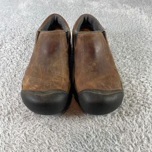 KEEN Brown Leather Slip On Work Shoes Men's Size 9 M Water Resistant Warm Lined